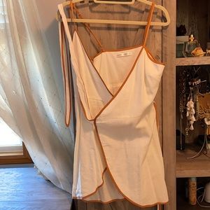 Lulu's Asymmetrical Cream and Brown Wrap Sundress